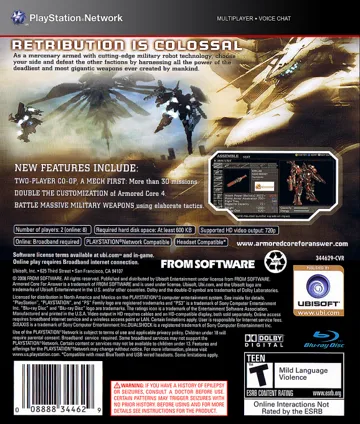 Armored Core for Answer (USA) (v1.35) (Disc) (Update) box cover back